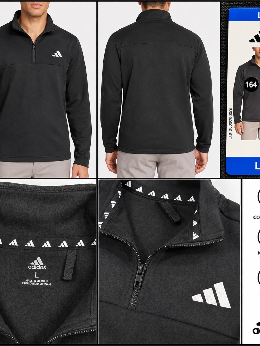 adidas Black Men’s Quarter-Zip Performance Fleece Jacket Large